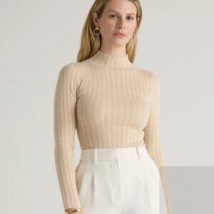 Quince Cotton Cashmere Ribbed Turtleneck Bodysuit - Heather Oatmeal